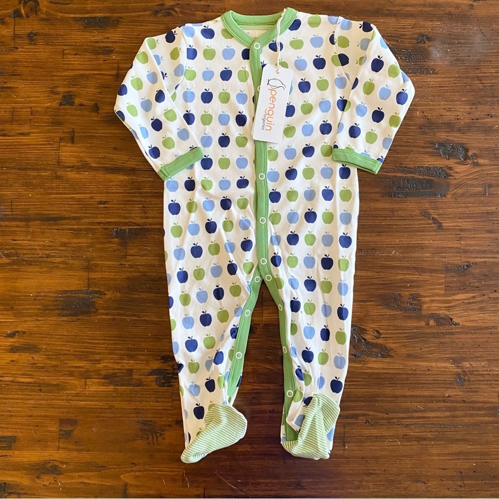 Apple One-Piece Multi Blue Green Organic Cotton BY‎ PENGUIN ORGANICS 12-18M NWT